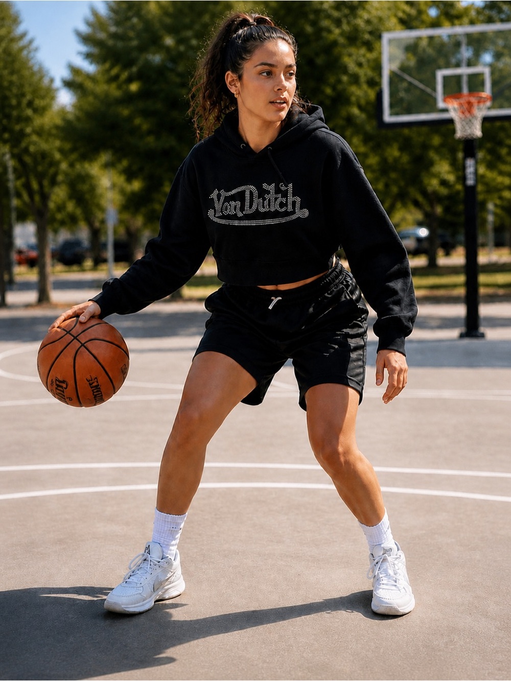 Von Dutch Black Rhinestone Crop Hoodie